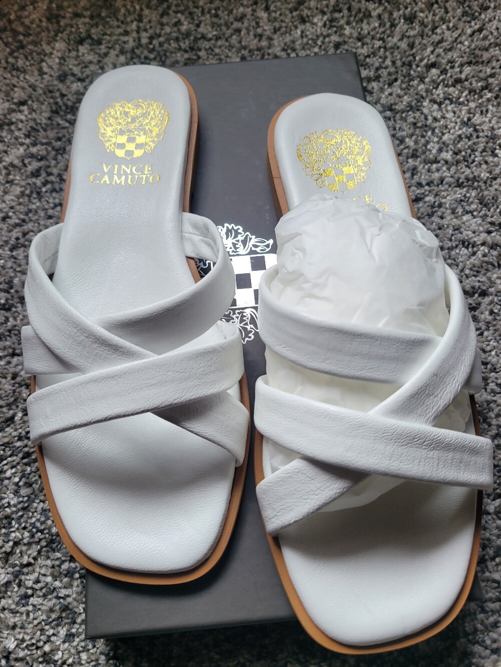 Vince Camuto White Crisscross Slide Sandals
